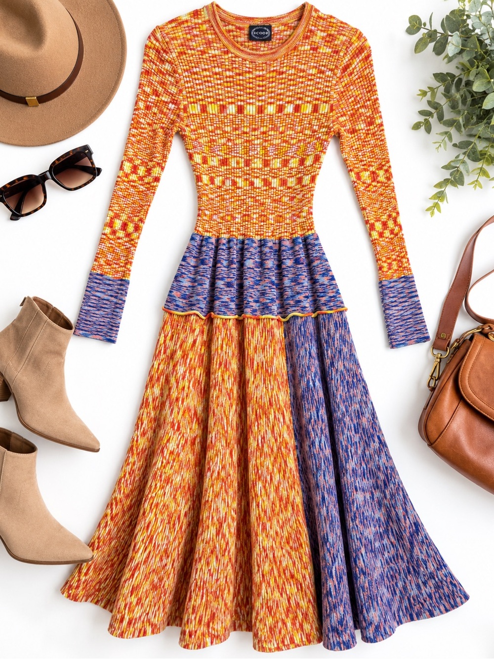 SCOOP Multicolor Ribbed Knit Long Sleeve Maxi Dress Size M